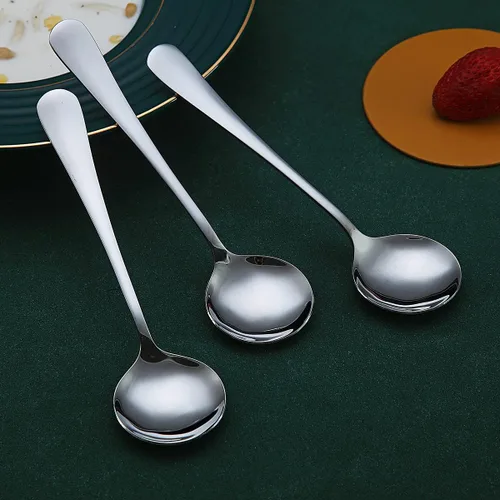 Miniatura 3 de Berglander - Juego de 4 cucharas de sopa negras de acero inoxidable chapado en titanio de 7.5 pulgadas, cucharas redondas brillantes, juego