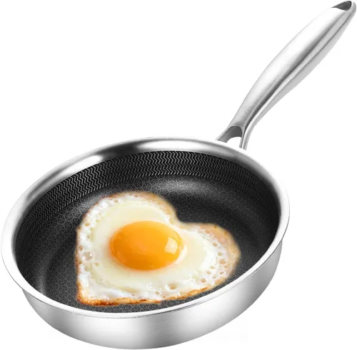 Miniatura 8 de DELARLO Sartenes para tortilla de acero inoxidable de tres capas de 5.5 pulgadas, sartén antiadherente de cerámica para un solo huevo, sartén
