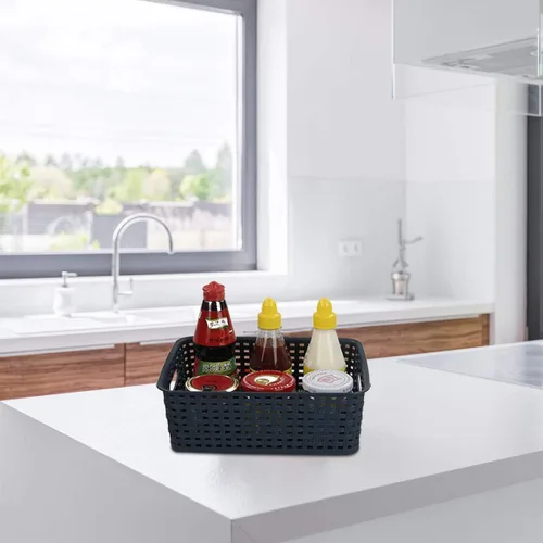 Miniatura 6 de Sandmovie Cestas de almacenamiento de tejido de plástico para cocina y baño, color azul marino, 6 paquetes