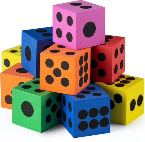 Juego de dados de espuma, paquete a granel de 12, cubos grandes de 1.5 pulgadas de espuma de colores surtidos con puntos numéricos, uso para niños,