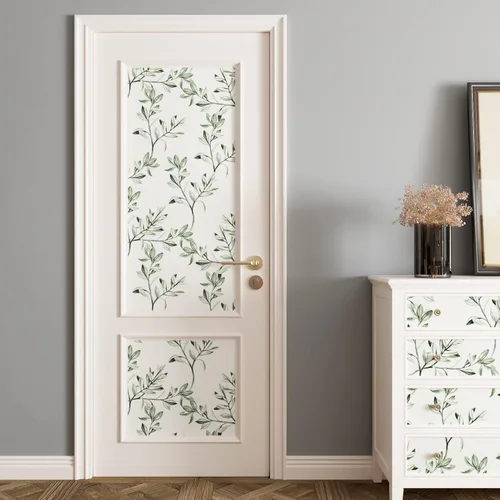 Miniatura 5 de Wallercity Papel tapiz de hojas verdes y blancas, papel tapiz floral para gabinete, papel de contacto de hojas verdes, papel de contacto bohemio