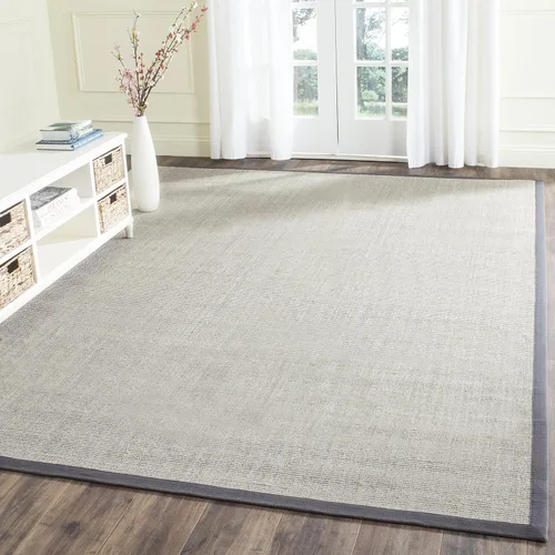 Miniatura 30 de Alfombra de sisal Safavieh, de color maíz y negro, tejida a mano, de la colección de fibras naturales; 5 x 8 pulgadas, NF441A, Tela, Gris / Gris