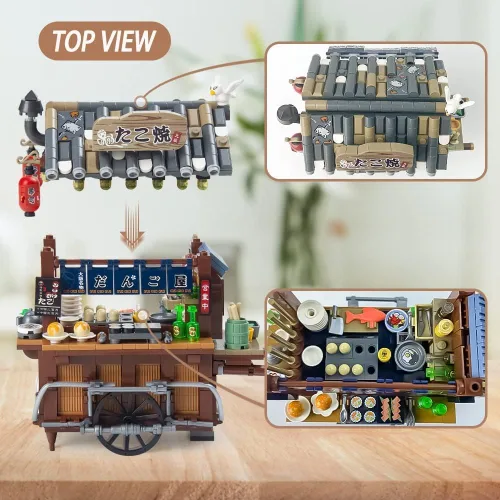 Miniatura 5 de Kit de bloques de construcción en miniatura de vista callejera japonesa - Carretilla de takoyaki, juguete de tienda de marca japonesa en miniatura