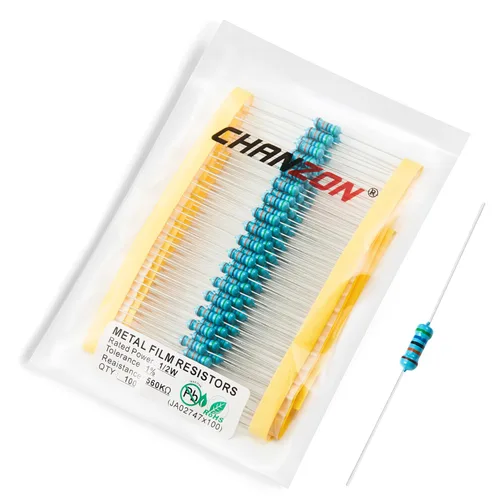 Miniatura 38 de Chanzon - 100 resistencias de película metálica 1/2 W (0.5 W) 10 Ω ohmios ±1% de tolerancia 10R MF, resistencias de agujero pasante con limitación