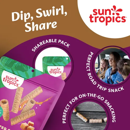 Miniatura 6 de Sun Tropics CocoRolls Sabor a caramelo salado de 4 onzas Galletas de oblea enrolladas crujientes, rollos de coco hechos con crema de coco pura