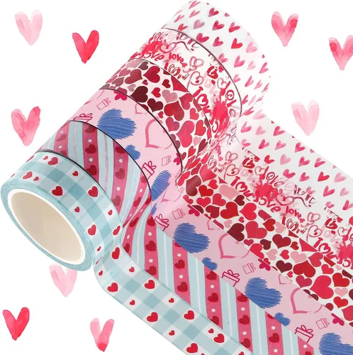 Miniatura 8 de Zonon 6 rollos de cintas Washi para el día de San Valentín, calcomanías de San Valentín para niños, lindas calcomanías de color dulce