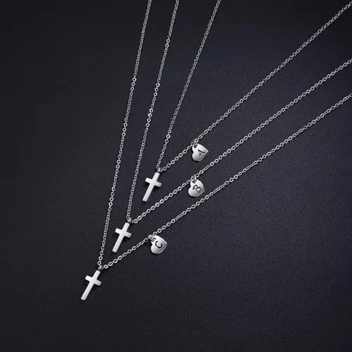 Miniatura 6 de Tiny Cross Necklace for Girls Heart Initial Necklace Heart Birthstone Necklace Letter Stainless Steel Pendant Jewelry First Communion Baptism
