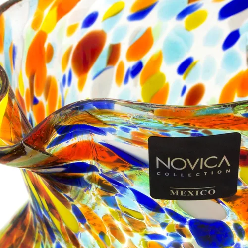 Miniatura 4 de NOVICA Jarra de vidrio reciclado soplado a mano artesanal multicolor de México 'Confetti' (71 onzas)