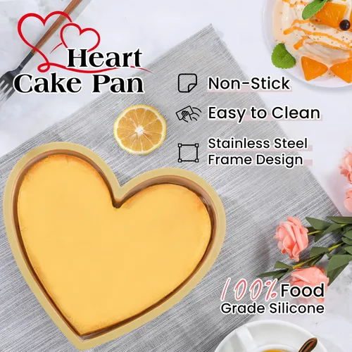 Miniatura 7 de FUNBAKY Moldes de silicona con marco reforzado de metal en forma de corazón, 10 pulgadas, moldes antiadherentes para moldes para pasteles