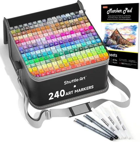 Shuttle Art Marcadores de Alcohol de 240 Colores, Juego de Marcadores Artísticos de Doble Punta de 239 Colores más Mezclador Incoloro, Bolígrafos de