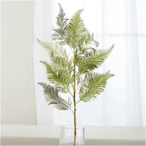 Miniatura 9 de Factory Direct Craft Grupo de 2 helechos artificiales dorados con purpurina para arreglos florales y decoración navideña, 29 pulgadas de alto