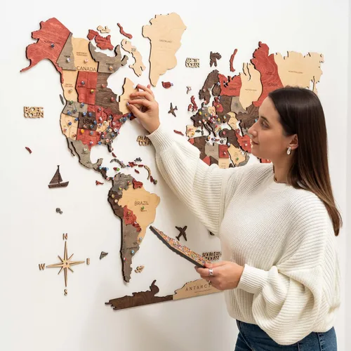Miniatura 9 de Enjoy The Wood Arte de pared grande de madera en 3D, mapa del mundo, mapa de viajes del mundo, idea de regalo para cualquier ocasión, arte de pared