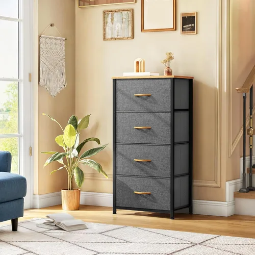 Miniatura 2 de DWVO Cómoda de 4 cajones, cómoda pequeña para dormitorio, torre de almacenamiento de tela, cómoda, unidad organizadora para armarios, sala de estar