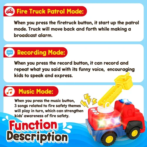 Miniatura 5 de Camión de Bomberos Interactivo y Hablador para Niños Pequeños de 1 a 3 años, Juguete Musical con Sirenas Realistas y Luces y Sonidos, Juguete