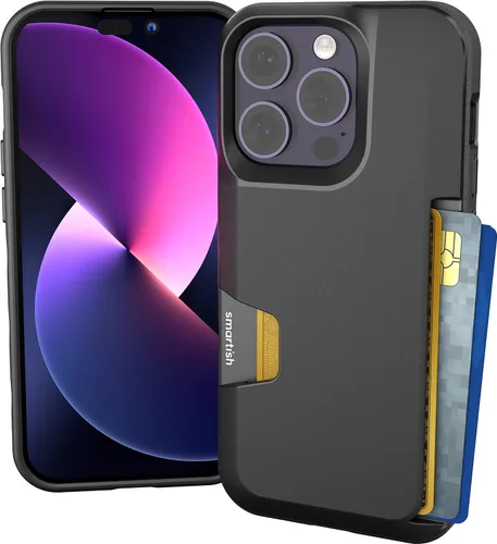Smartish® Funda tipo cartera para iPhone 14 Pro – Wallet Slayer Vol. 1 [Delgada + Protectora] Portador de tarjetas de crédito – Funda con ranura