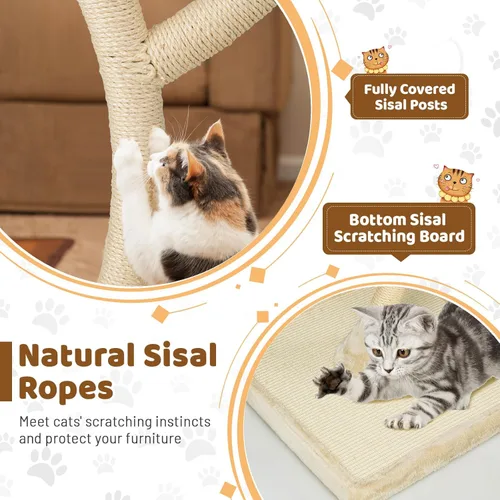 Miniatura 5 de Tangkula Árbol alto para gatos, torre grande de varios niveles para gatos de 70 pulgadas con 3 perchas cálidas, 3 bolas de tintineo, postes
