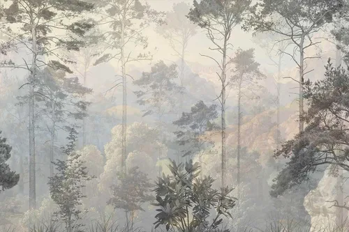 Miniatura 3 de Toolhom - Mural de pared de bosque nebuloso, papel tapiz de paisaje natural abstracto, patrones de decoración de pared de fondo (no autoadhesivo)