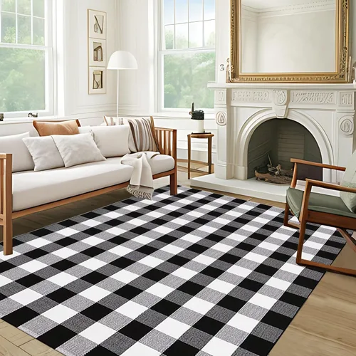 Miniatura 7 de Buffalo - Alfombra lavable de 5 x 7 pies, alfombra de algodón tejida a mano para interiores o exteriores, alfombra de área grande para sala