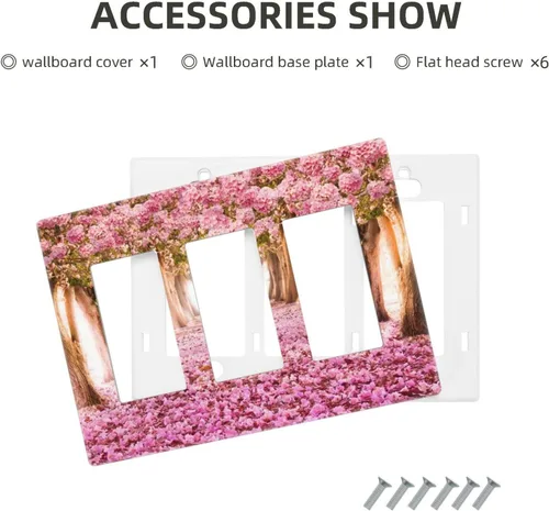 Miniatura 673 de Cubiertas de placa de pared de 3 gang con interruptor de luz de triple palanca, en negro y dorado con esplendor de oro rosa, estampado floral