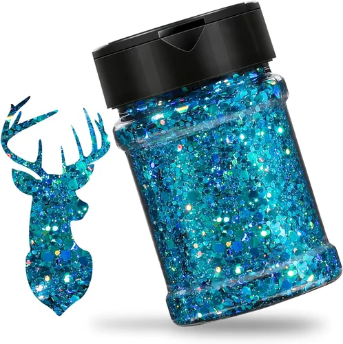 HTVRONT - Purpurina gruesa holográfica - 100g/3.53oz, color azul, para resina, artesanía, uñas, vaso, maquillaje
