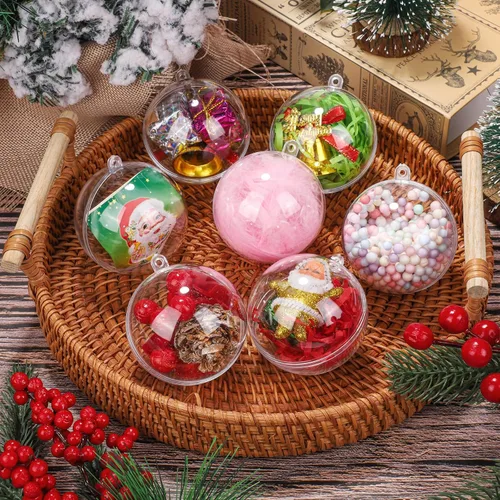 Miniatura 5 de 50 adornos de bolas rellenables de plástico transparente – Bolas transparentes para manualidades, adornos colgantes inastillables para árbol