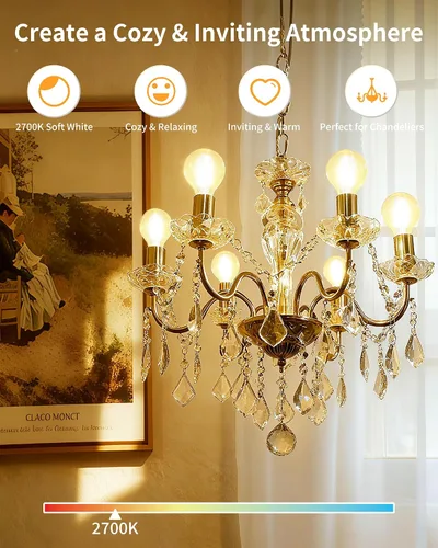 Miniatura 4 de Lafoy Bombillas redondas E12 para candelabros G16.5 equivalentes a 60 W, bombilla LED regulable, luz blanca suave de 2700 K, bombilla globo de 60