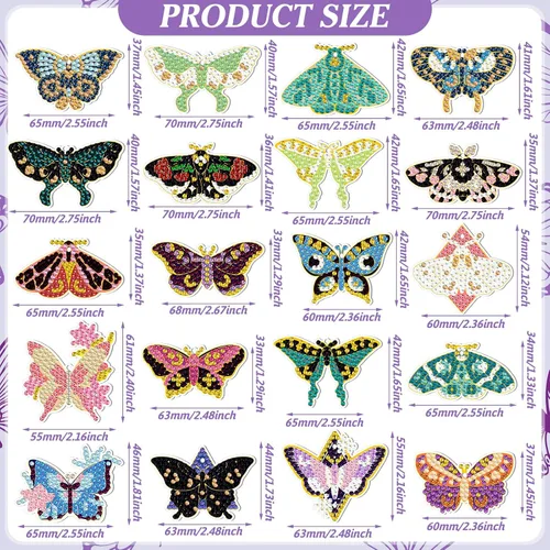 Miniatura 2 de FairySandy Juego de 20 llaveros de pintura de diamante de mariposa 5D, kits de llaveros de arte de diamantes de mariposa 5D, kits de llaveros