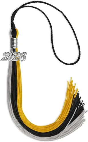 Miniatura 24 de Endea Graduation Borla de triple color con gota de fecha plateada (negro/dorado/granate, 2020)
