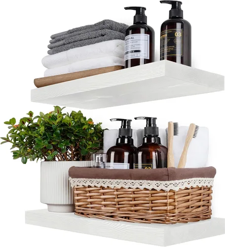 Miniatura 55 de BGMG Estantes flotantes de madera de 12 pulgadas, estantes flotantes negros, estantes de pared de madera maciza para baño, sala de estar