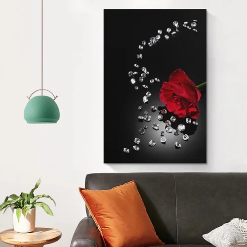 Miniatura 4 de Póster de rosa roja en blanco y negro, pintura en lienzo, arte de pared, sala de estar, dormitorio, decoración del hogar, mural, 12 x 18 pulgadas