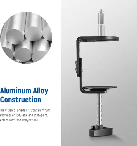Miniatura 7 de NEEWER Abrazadera C resistente con columna de montaje para soporte de luz, abrazadera de escritorio de metal ajustable con tornillos de 1/4" 3/8