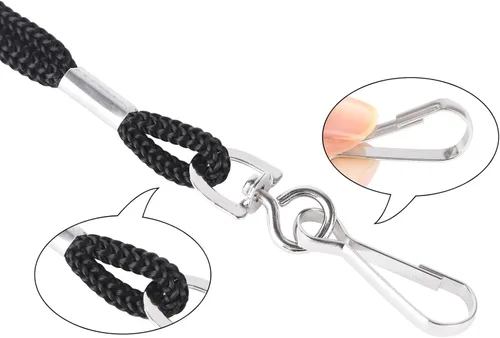 Miniatura 4 de HOSL Cordones de nailon negro, paquete de 100 cordones a granel para tarjetas de identificación de oficina con gancho giratorio