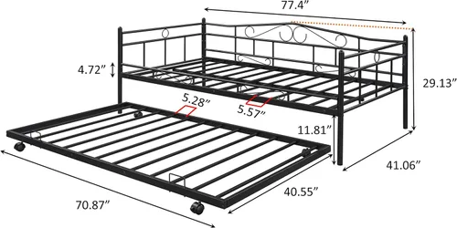 Miniatura 2 de Sofá cama y nido con marco de metal, tamaño individual sobre doble, ruedas integradas, no necesita somier