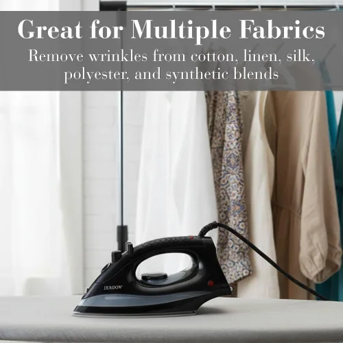 Miniatura 4 de Jerdon Plancha de vapor para hotel de 1200 W, apagado automático doble, autolimpieza, suela antiadherente, cable giratorio de 9 pies, temperatura