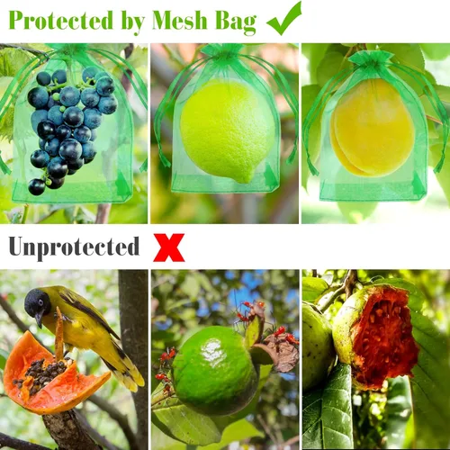 Miniatura 5 de Morcheiong 60 bolsas de protección de frutas de 6 x 8 pulgadas, bolsas reutilizables de red de frutas para árboles frutales, bolsas de malla de red