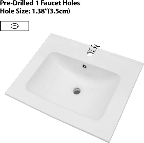 Miniatura 4 de Lordear Fregadero de baño blanco con un agujero de 24 x 20 pulgadas, un agujero, porcelana, cerámica, lavabo para lavabo de baño de 24 pulgadas