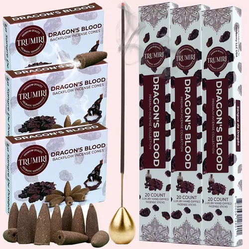 Miniatura 7 de Dragons Blood - Varillas de incienso y conos de reflujo para cascada, 60 varillas + 30 conos, paquete combinado de incienso en cascada Sangre
