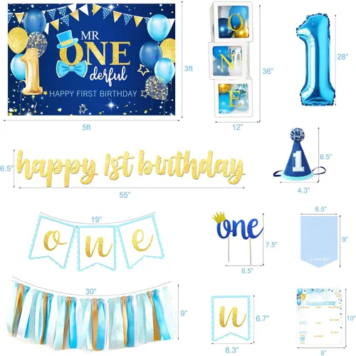 Miniatura 4 de Decoraciones de Primer Cumpleaños para Niño, Decoraciones de Primer Cumpleaños para Niño, Suministros de Fiesta de Primer Cumpleaños para Bebé