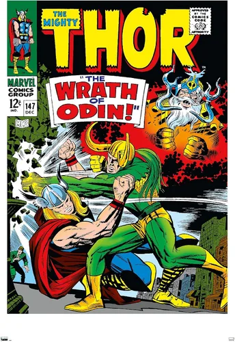 Miniatura 12 de Trends International Marvel Comics Loki - Póster de pared Thor #147, 22.4 pulgadas de largo x 14.7 pulgadas, versión enmarcada en madera de granero