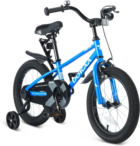 Bicicleta para niños de 14 16 pulgadas para niños y niñas de 3 a 7 años, bicicleta para niños con ruedas de entrenamiento, freno de mano y pie, Azul