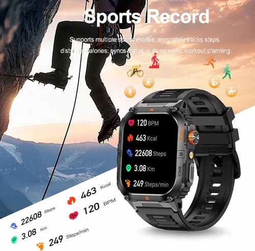 Miniatura 2 de Reloj inteligente con GPS para exteriores para hombres, reloj deportivo militar, llamadas Bluetooth, IP68, monitor de presión arterial y frecuencia