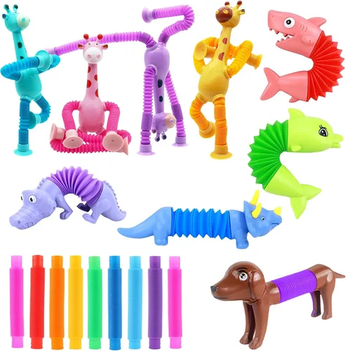 Miniatura 7 de Kryfa Tubo pop de animales, actividades de viaje por carretera para niños, artículos esenciales de viaje en avión para niños, juguetes sensoriales