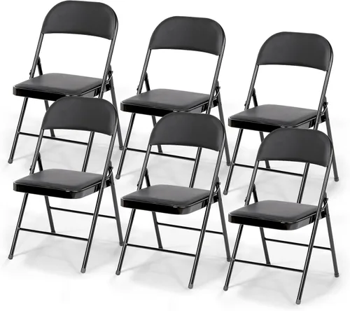 SKONYON Sillas plegables con asientos acolchados, silla plegable negra para uso en exteriores e interiores, capacidad de 330 libras (juego de 6)
