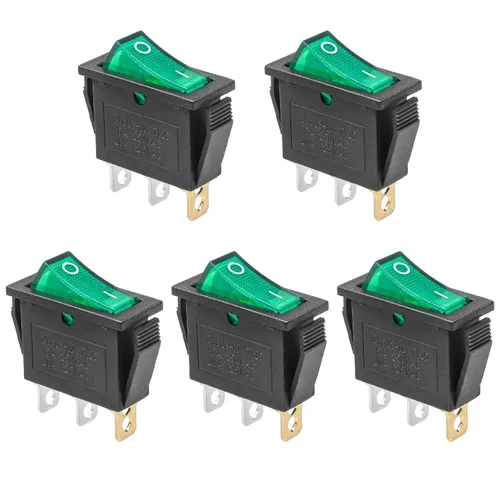 Miniatura 10 de KCD3 SPST de encendido/apagado de 3 pines, 2 posiciones, interruptor basculante instantáneo DC 12V-24V 30A con LED verde para barco - Paquete de 5