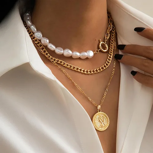 Miniatura 27 de Long tiantian Collares en capas para mujer, joyería occidental para mujer, collar de moneda apilable, collar de país, moderno, bohemio, verano