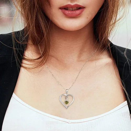 Miniatura 3 de Collar de piedra natal de corazón de amor para mujer, joyería de corazón de plata esterlina S925 para mujeres, collar de corazón de plata, joyería