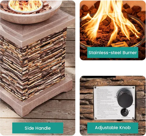 Miniatura 3 de SUNBURY Hoguera de Propano al Aire Libre, Hoguera de Gas para Patio Exterior, Mesa de Fuego al Aire Libre de Piedra, Columna de Fuego 40,000 BTU
