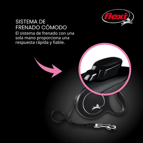 Miniatura 5 de FLEXI Nueva Correa Retráctil Clásica de Cinta para Perros Grandes Hasta 110 Libras – 26 Pies, Negra Correa de Paseo para Mascotas Sin Enredos