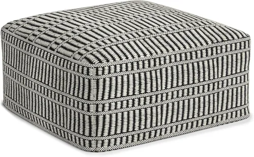 Miniatura 12 de SIMPLIHOME Macie Boho - Puf cuadrado tejido para exteriores/interiores en poliéster PET reciclado gris y blanco para sala de estar, dormitorio