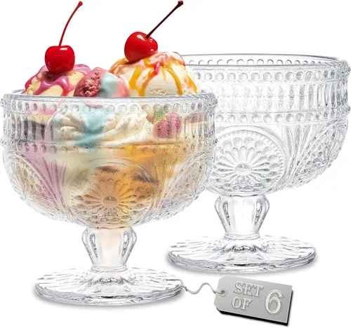 Kingrol Paquete de 6 cuencos de postre de vidrio, mini cuencos de 10 onzas, cuencos de vidrio para servir helado, frutas, pudín, aperitivos,